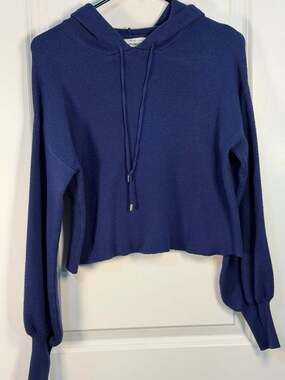 For The Republic Blue Knit Cropped Hoodie Size S